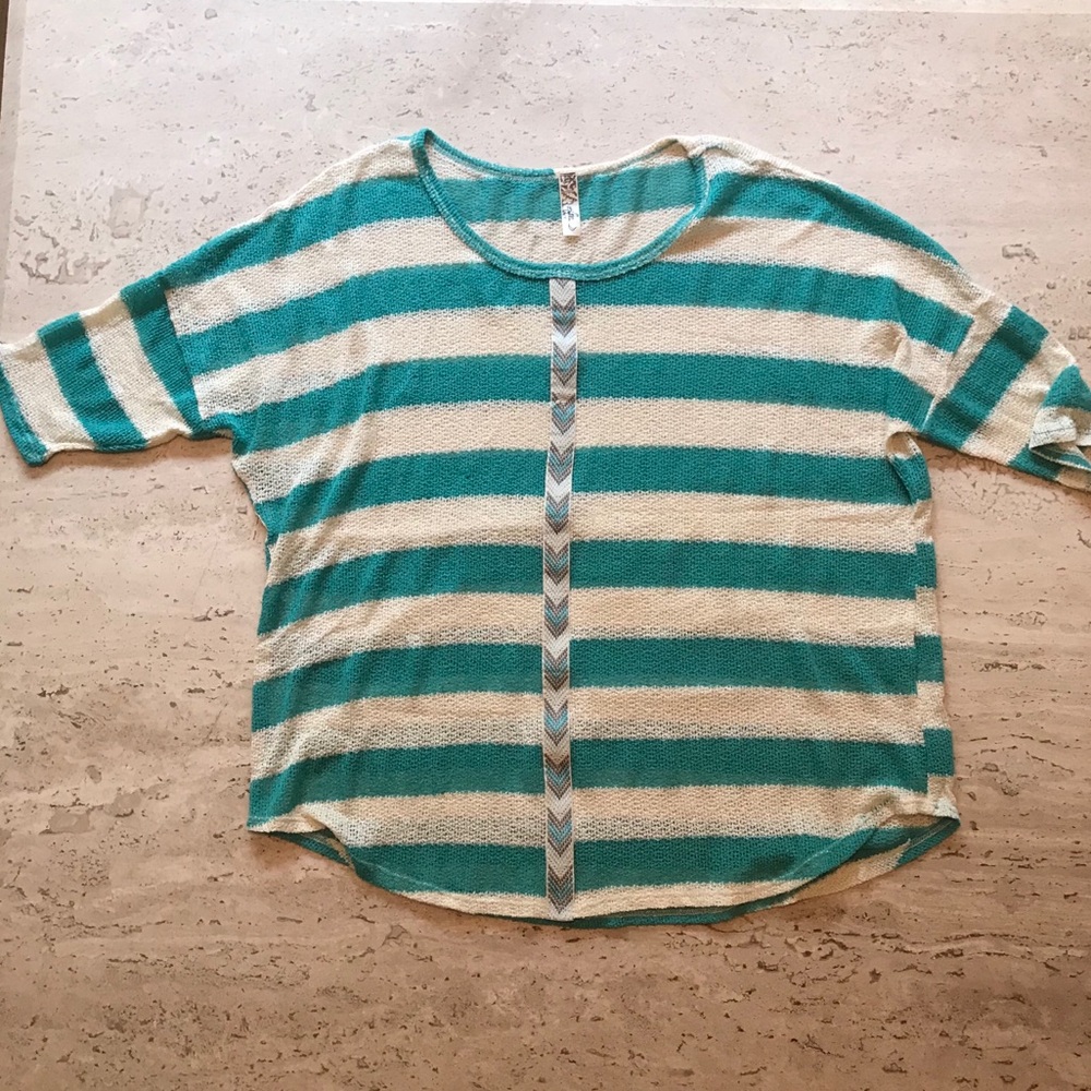 Turquoise/cream stripped shirt